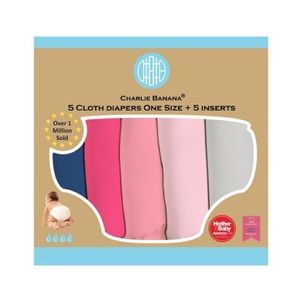 Charlie Banana 5 Cloth Diapers 5 Inserts My First Diaper Pastel Pink One Size